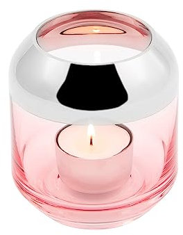 Fink [W1025] [A] SMILLA, Teelichthalter, Vase, Glas, Silberfolie, glatt, hellrose, silberfarben, L. 9 cm, B. 9 cm, H. 9 cm, D. 9 cm