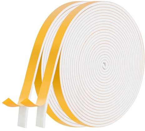 AiQInu Guarnizione Finestra Autoadesiva,2 Rotoli 12x3mm 10m Schiuma Nastro Paraspifferi Porta, Alta Densità Neoprene Adesivo Isolamento Nastro Sigillante per Anti Freddo, Rumore e Collisione