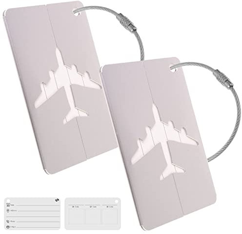 Kofferanhänger mit Adressschild, 2 Pack, in Silber, Aluminium Schild, für Flugreise, Kreuzfahrt, Metallgepäckanhänger, Namensschild Koffer, Adressanhänger, Taschenanhänger, Reise ID Etikett Aufhänger
