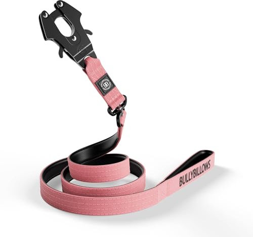 BullyBillows Anti-Tangle Swivel Combat Dog Lead | Padded Handle For Easier Walks | Anti Tangle & Pressure Tested Dog Lead | Suitable For All Dog Breeds - Pink