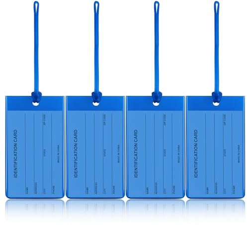 Lot de 4 étiquettes de bagage AUERVO bleues en silicone souple et durable pour bagages en plastique - Étiquettes d'identification de voyage pour sac à dos