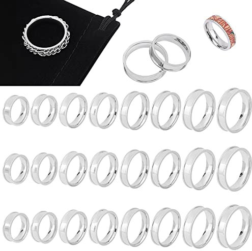 UNICRAFTALE 24 Stück 8 Größen Rohlinge Kern Fingerringe Edelstahl Gerillter Fingerring Breites Band Runder Rohlinge Ring Für Einlegeringe Schmuckherstellung Geschenk Größe 6-13