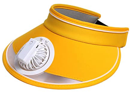 Baoblaze Unisex Sonnenblende Hüte mit Ventilator USB Wiederaufladbar, Fan Visor Hat Kühlmützen, Sommer Cap mit Ventilator, Fan Cooling Hat, Sonnenschutz Kappe Kühler Lüfter für Outdoor Camping, GELB