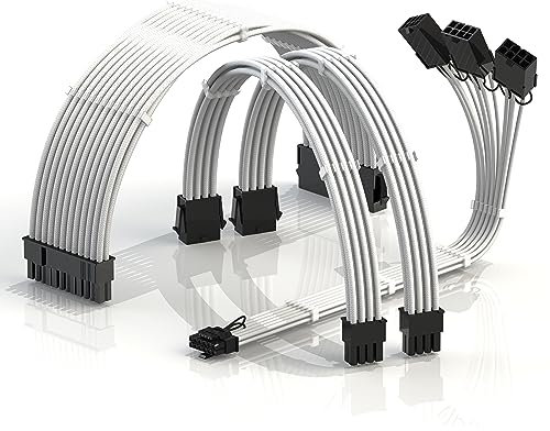 LINKUP - AVA 3-in-1 12VHPWR PCIE 5.0 Stromadapter|450W 16AWG|Für alle Netzteile|UL-Zertifiziert, ummantelte Hülle|4-teiliger Satz für RTX5000 RTX4000 GPUs|Steigere die Gaming-Performance|30cm Weiß