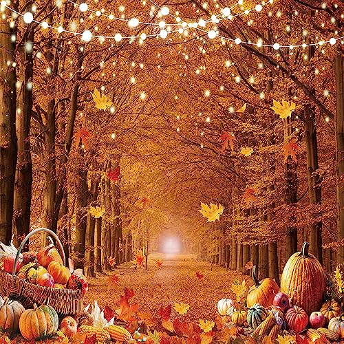 CYLYH 3 x 3 m Herbst Fotografie Hintergrund Herbst Ahorn Wald Blätter Kürbis Party Hintergrund Thanksgiving Party Supplies Bauernhof Ernte Event Banner Thanksgiving Photo Booth Requisiten CY579