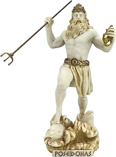 Poseidon griechischer Gott des Meeres, Neptun-Statue, Skulptur, Figur, gealterte Farbe, 22,9 cm