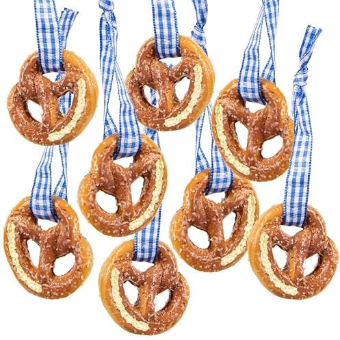 Brezel-Anhänger, 8er Set: Mini Oktoberfest-Anhänger, Bayern Deko zum Aufhängen, Bayerische Dekoration für Oktoberfest, Volksfest & Geburtstag, Wiesn Tischdeko Brezeln, Party Give-Aways, Dekoset, 4 cm