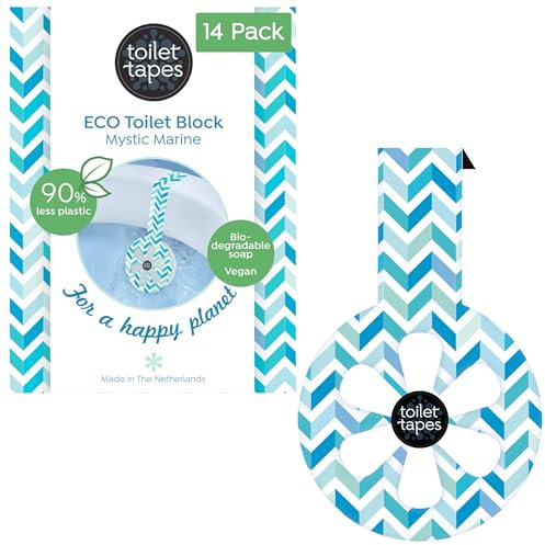 Toilet Tapes - Bloc WC Écologique - Jusqu'à 90% de Plastique en Moins - 220+ Chasses d'Eau - Désodorisant & Nettoyant WC - Parfum Toilette Mystic Marine, 1 Unité (Lot de 14)