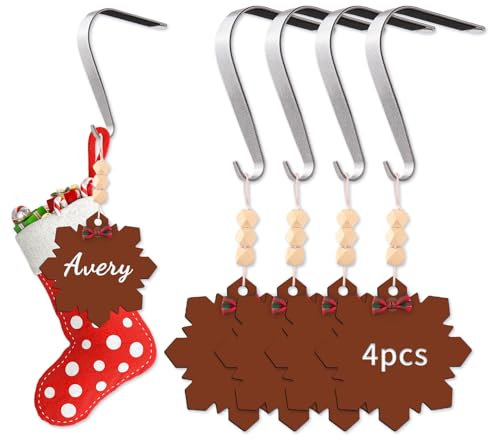Honitra mantle porte - chaussettes de Noël Set de 4, mantle anti - dérapant porte - chaussettes de Noël, flocon de neige avec cheminée lestée nom Tags mantle argent porte - chaussettes