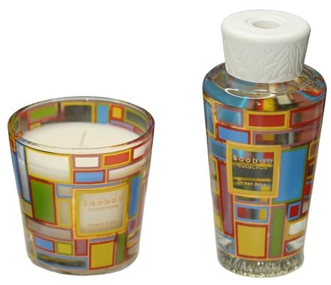 Baobab Collection Luxuriöse Geschenkbox, Duftkerze und Duftdiffusor, My First Baobab Ocean Drive (Tangerine-Yuzu-Cedar), ein grafischer Siebdruck, inspiriert vom Künstler Peter Halle, hergestellt in