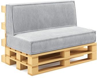 chilly pilley® Palettenkissen Palettenauflagen aus Cord für EU-Paletten - Abnehmbarer Bezug - Sitzkissen - Rückenlehnenkissen viele Farben (2er Set, Hellgrau)
