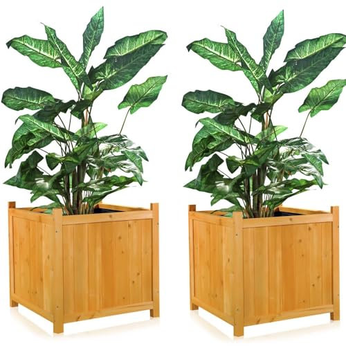Mucola 2X Blumenkübel Holz Pflanzkasten 50x50 cm Blumentrog Blumentopf Braun Pflanztopf Blumenkasten für Innen und Außen Pflanztrog Übertopf
