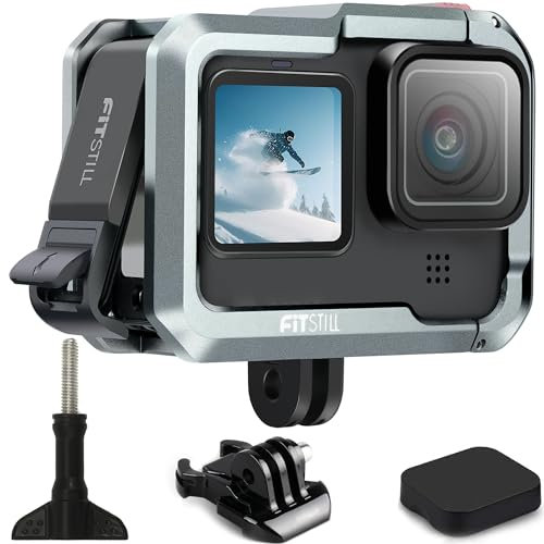 FiTSTILL Aluminum Cage Protective Case for Go Pro Hero 13/12/11/10/9 Black with Cold Shoe Adapter & Battery Side Door & Base & Screws