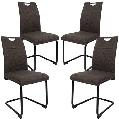 TRISENS Moderne Esszimmerstühle mit Stoffbezug - gepolsterte Esstischstühle Freischwinger mit robustem Metallgestell, Farbe:Braun-Grau, Menge:4 St.