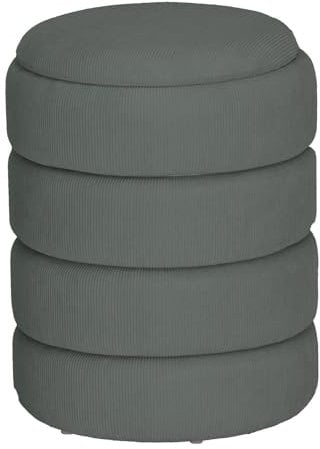 URBNLIVING Soft Velvet Ottoman Storage Pouffe Footstool Dressing Vanity Chair (Light Grey, Round)