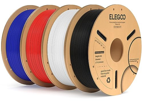 ELEGOO PLA+ Filament 1.75mm Schwarz Weiß Rot Dunkelblau 4KG, PLA Plus 3D Drucker Filament, Härter und Stärker Filament-3D-Druckmaterialien, Maßgenauigkeit +/-0,02mm (4KG/Spool, 8.8lbs)