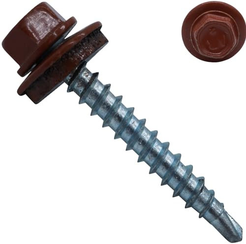 100 Stück Trapezblechschrauben mit EPDM Dichtscheibe - 4,8 x 60/55 - RAL 8004 - Kupferbraun - Bohrschrauben 6-kant - kopflackiert - selbstschneidend - SC5164