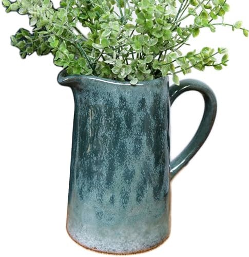 Blue Reactive Glaze Jug Stoneware Glossy Flower Vase Table Centrepiece Pitcher