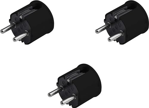 Meister Schutzkontakt-Stecker - 3 Stück - Kunststoff - schwarz - 250 V - 16 A - Maximaler Kabelquerschnitt 2,5 mm² - IP20 Innenbereich - Seitliche Einführung / Schuko-Stecker mit Zugentlastung / 7421630
