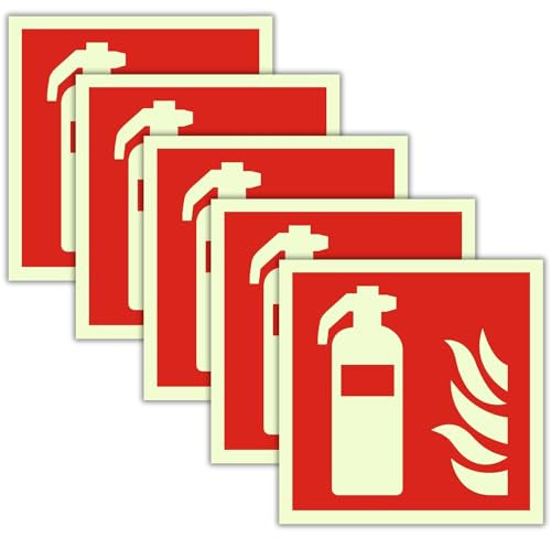5 Stück - Schild Feuerlöscher (15 x 15 cm - 3mm stark) Alternative zum Feuerlöscher Schild - Brandschutzzeichen nach ISO - UV-Schutz für Innen und Außen