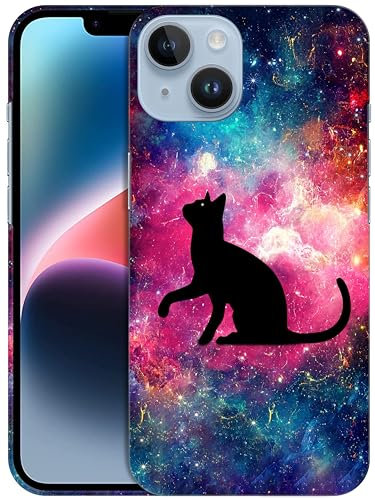 GlamCase for iPhone 14 Case, iPhone 14 Designer Case - Cat Galaxy Space Stars Design Printed Slim Fit Cute Plastic Hard Snap on Protective Designer Back Phone Case/Cover for iPhone 14 [6.1]