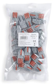 KOLORENO Kabel Steckverbinder Stecker CMK-421-3 - Draht-Schnellspleiß- Crimp Anschluss - Wasserdicht Kabelverbinder - Installationsprojekte - 4 x 0,08 bis 2,5 (4,0) mm² - 25 Stück
