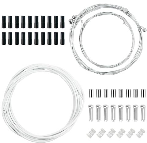 Câbles et Gaines de Frein Vélo Universel 2.5M, Boîtier de Câble de Changement de Vitesse 2M, 1.1/1.7M Câble de Frein Avant Arrière, 1.55/2.1M Câble de Dérailleur pour Vélo de Montagne Route (Blanc)