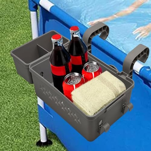 Pool Aufbewahrungskorb, Pool Korb aus Recyceltem Kunststoff, Frame Pool Kord mit Getränkehalter, Gartenpool Organizer Aufbewahrungsbox Pool Seitenkorb für Aufstellpool, Pool Zubehör