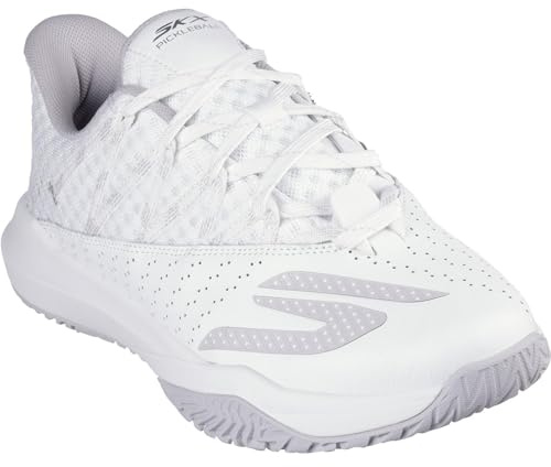 Skechers Viper Court Rally PickleballSneaker da Uomo, Finiture in Pelle Bianca a Rete, 40 EU