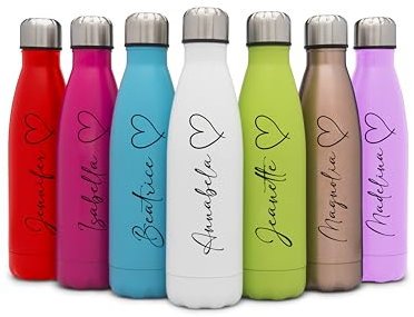 Personalised Water Bottles Stainless Steel Thermal Printed Heart - Custom Water Bottles for Women and Kids - Insulated Water Bottle with Name - 500ml - Birthday Present, Teacher Gift (Gold)