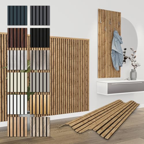 HEXIM Akustikpaneele 6 Stück 138,5x60cm Holz Comfort - flexible Holzpaneele Platten Lamellenwand Holz MDF Wandpaneele Lamellenverkleidung Wandverkleidung schalldämmend (4.98m² Pecan)