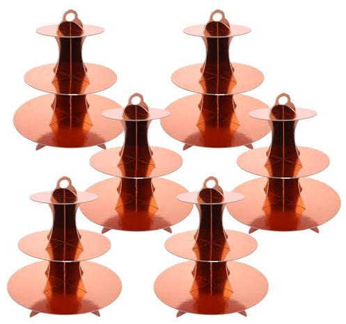 ZOFUN 6 Pcs Cardboard Cupcake Stands, 3 Tier Cake Stands Rounded Edge, Afternoon Tea Stand Easy to Assemble, Rose Gold Dessert Tower for Afternoon Tea, Birthday Party, Wedding and Baby Shower