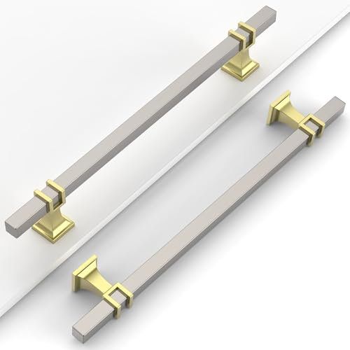 Coinkoly 10 Pack Gold and Brushed Satin Nickel Cabinet Handles - 192MM Hole Centers Drawer Handles for Kitchen Cupboard UK0012