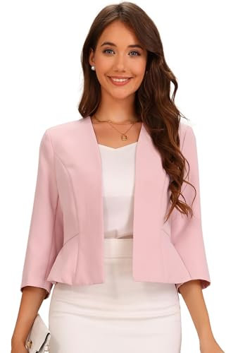 Allegra K Donna Blazer Elegante per Giacca da Lavoro Business Peplo con Maniche A 3/4, Colletto Aperto sul Davanti E Apertura sul Davanti Rosa M