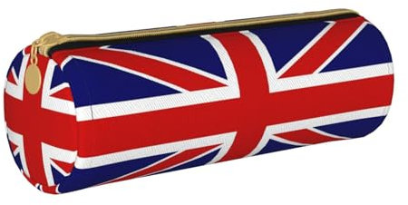 WURTON Vielseitiges Leder-Federmäppchen mit englischer Flagge, mit Reißverschluss, Ledertasche mit Reißverschluss, für den täglichen Gebrauch auf Reisen