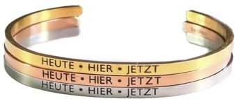Eleganter Armreif Armband silber mit Mantra und Spruch bis ca. 20 cm. HEUTE-HIER-JETZT
