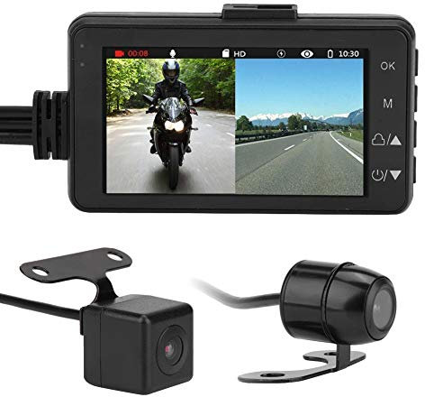Dash Cam, Dash Cam 1080P, Videoregistratore per Moto 1080P Cam HD DVR 120 Gradi, Fotocamera Posteriore Anteriore e Cavo di Collegamento