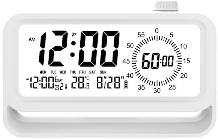 YHFITN Reloj Despertador Digital luz Nocturna, Temporizador Visual, recordatorio de Tiempo, Pantalla de Temperatura, Ideal para enseñar y administrar el Tiempo, Regalos para niños (Blanco)