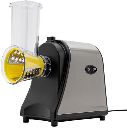 Qussse Elektrischer Gemüseschneider 1000W Küchenreibe Gemüsereibe Multiraffel mit 5 Kegel-Klingen Schneidemaschine für Kartoffeln, Radieschen und Gurken