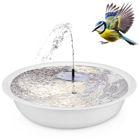 matches21 HOME & HOBBY Solarbrunnen Set für draußen - 64 cm Zink-Schale weiß als Garten-Brunnen Spring-Brunnen