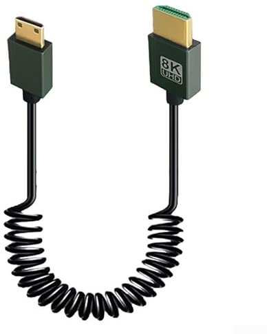 Hasaller Coiled Cables Mini HD-MI to HD-MI Coiled Cable 8K@60Hz 50CM High-Speed Data Transfer 48Gbps Ultra-Thin Lightweight Silica Spring Cable for DSLR Cameras Camcorders HDTVs Laptops(Straight head)