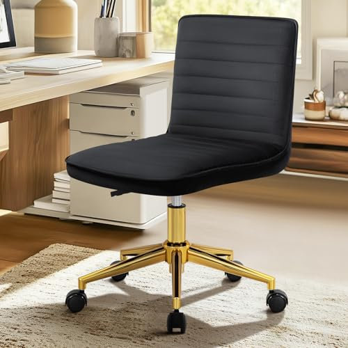 Hellove Schminktisch Stuhl Schreibtischstuhl mit Rädern, Drehstuhl Höhenverstellbar aus Samt, Armloser 360° Drehbar Homeoffice Chair, Schminkhocker mit Rückenlehne für Schlafzimmer Wohnzimmer,Schwarz