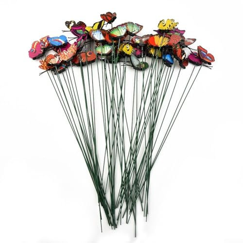 Jonikuper 50 estacas de mariposa, estacas de metal coloridas para decorar tus jardines, macizos de flores, plantas en macetas