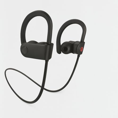 Generico Auricolari Sportivi Bluetooth 5.0 con Gancio – Bassi Potenziati, Microfono, IPX7 Impermeabili – Compatibili iOS e Android – Nero