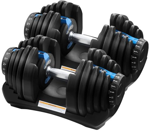 BSTSEL Adjustable Dumbbells Set 24kg/40kg, 48/80kg Pair, Muscle Building, Strength Training, Adjustable Weights for Home Gym, Space Saving 15 in 1, Safety Locking Mechanism (S3-Pair-80kg-Blue)