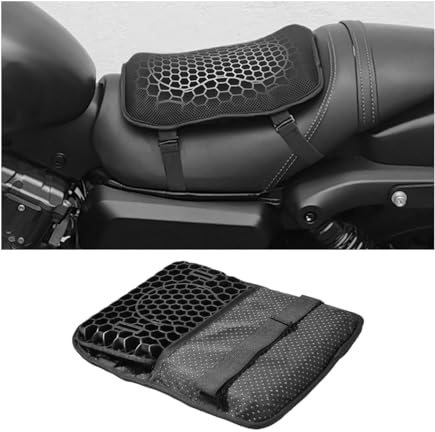 Sandfren Motorcycle Seat Cushion, 3D Honeycomb Gel Breathable Shock-Absorbing Motorbike Seat Pad for Long Rides, Comfortable Pressure Relief Motorbike Chair Cover, Universal Fit