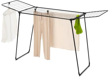Brabantia HangOn Drying Rack, 22 metres (Matt Black), Large Capacity Clothes Drying Rack for Up to One Full Machine Load, Foldable Laundry Stand for Large and Small Items, No Pegs Needed
