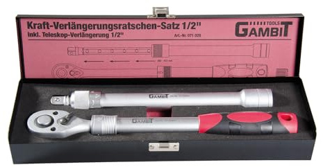 Monopol Gambit Tools Verlängerungsratschen-Set 1/2 Zoll, 72-Zahn Feinverzahnung, 260-410 mm Teleskop-Verlängerung, Chrom-Vanadium-Stahl