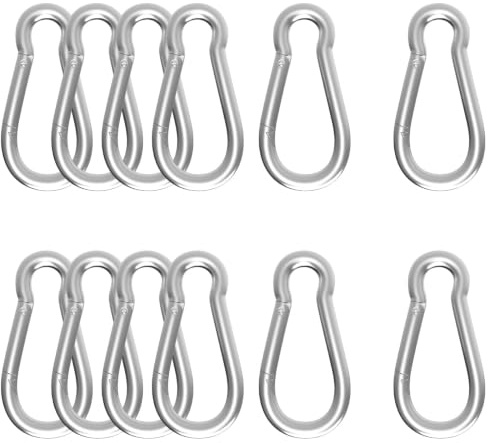 High-PQ 12PCS Heavy-Duty Carabiner Clips, 6CM Spring Snap Hook, Silver | M6 Galvanised Steel Clips, 118KG Capacity, Ideal for Hammocks, Swings & Outdoor Travel