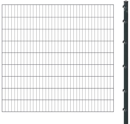 Einstabmattenzaun inkl. Pfosten zum Einbetonieren (Höhe: 180 cm, Länge: 16 m) | Einstabmatten in Anthrazit | UV- und witterungsbeständig